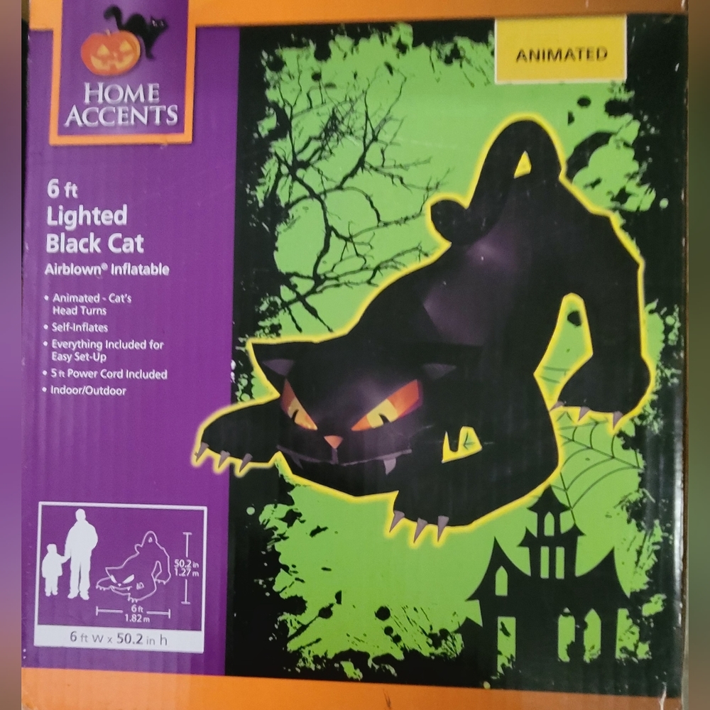 🎃NEW🎃 HALLOWEEN Animated 6ft Lighted Inflatable Black Cat Indoor/Outdoor